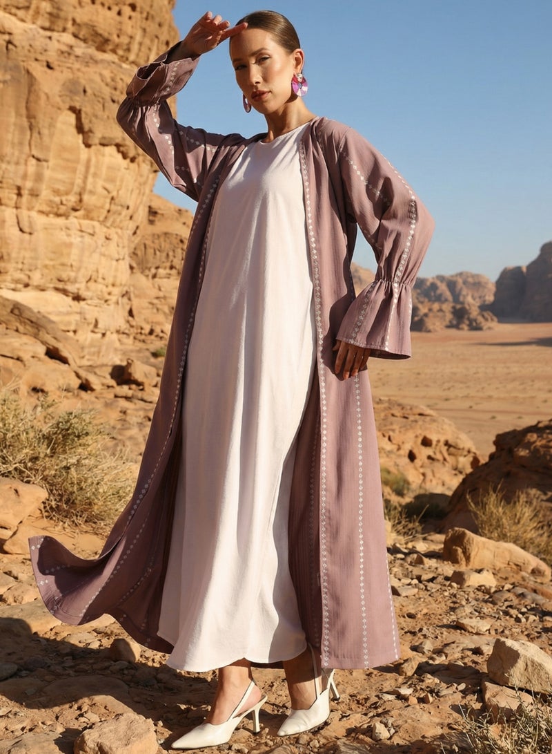 ISHIN Pink thread embroidered Abaya with Hijab - Image 1